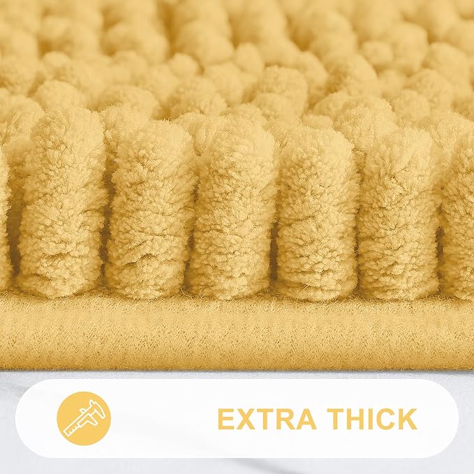 Grandaily Chenille Striped Bathroom Rugs 24x16, Extra Thick and Absorbent Bath Mats, Non-Slip Soft Plush Shaggy Shower Carpet, Machine Wash Dry, Bath Rug for Bathroom, (Small, Yellow)