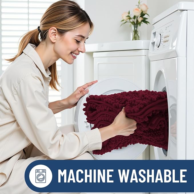Smiry Bathroom Rugs Mat 44x24, Extra Soft Absorbent Chenille Bath Rugs, Non Slip Rubber Backing Machine Washable Quick Dry Bath Mats for Bathroom Floor, Tub, Shower, Home Decor Accessories, Burgundy
