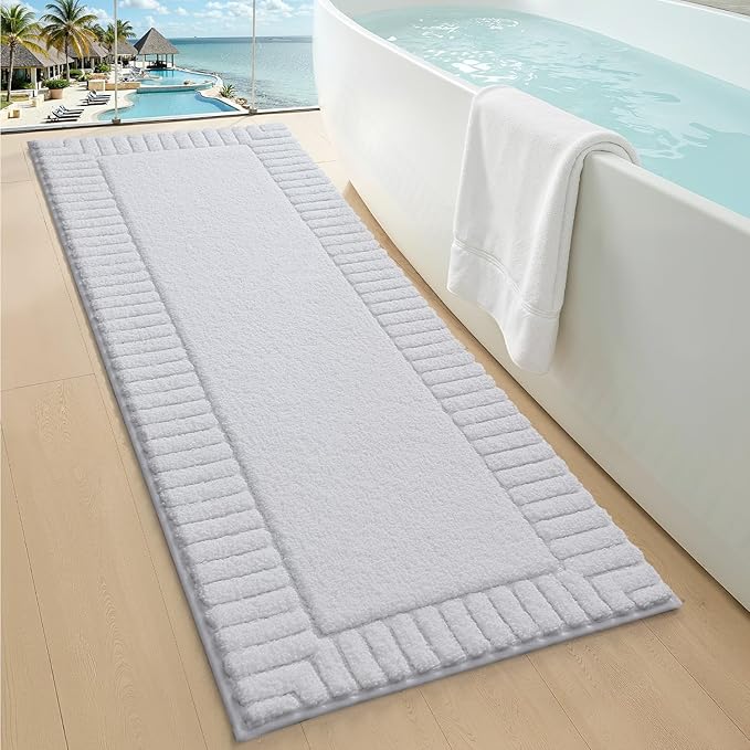 LUMI Bathroom Rugs Non Slip with Rubber Backing, Extra Soft Plush Microfiber Bath Rug Absorbent, Machine Washable Bath Mat Quick Dry for Tub, Shower, Hotel, White, 24"x60"