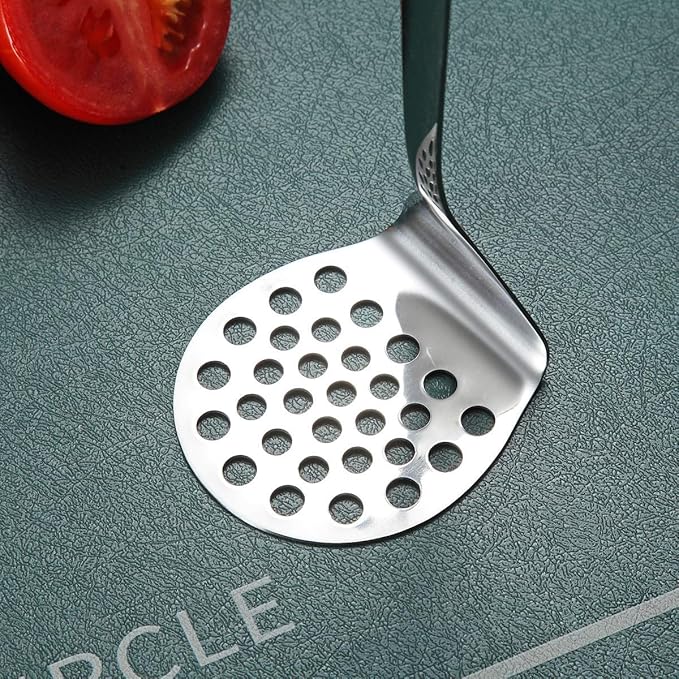 Stainless Steel Potato Masher, Berglander Heavy Duty Metal Potato Ricer, Food Masher Utensil Hand Masher, Vegetables Fruits Versatile Masher, Heat Resistant, Dishwasher Safe, Easy to Clean