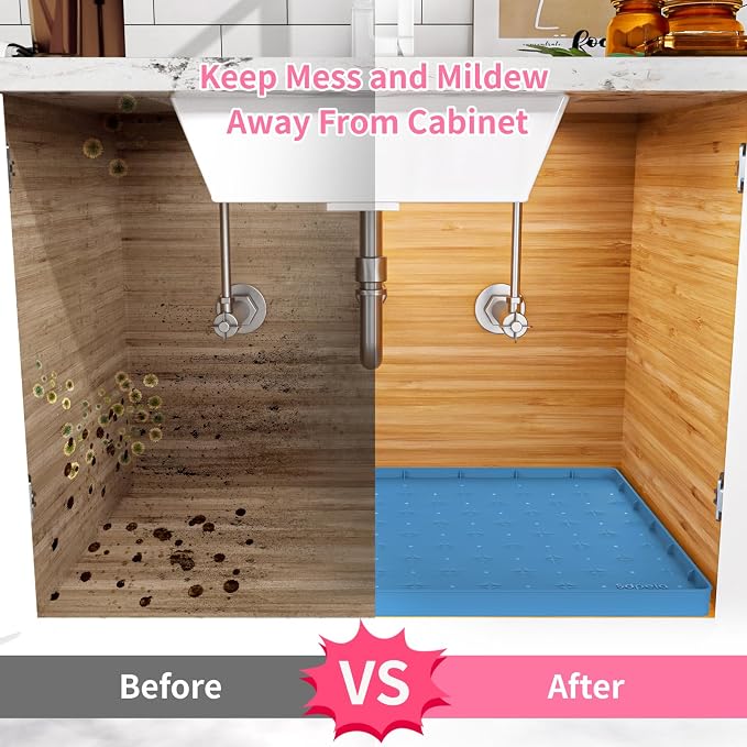 Sdpeia Under Sink Mat 34"×22" Waterproof Silicone Cabinet Liner & Sink Protector for Kitchen & Bathroom, Multi-Purpose Organizers Tray for Pets, Laundry, Cat Litter Mat