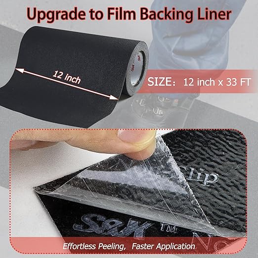 S&X 12” x 33' Anti Slip Grip Tape – Non-Slip Skid Tape for Skateboards, Outdoor Stair Treads, Wooden Steps, and Exterior Tread Strips – Waterproof, Durable, Strong Adhesive, High Traction Safety Tape