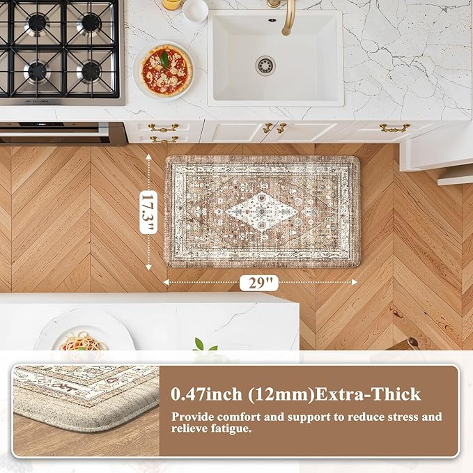Collive Anti Fatigue Mats for Kitchen Floor, Boho Cushioned Waterproof Kitchen Rugs Non Slip Sink Mats, Memory Foam Standing Mat for Desk, Home Office, 17.3" x 30"