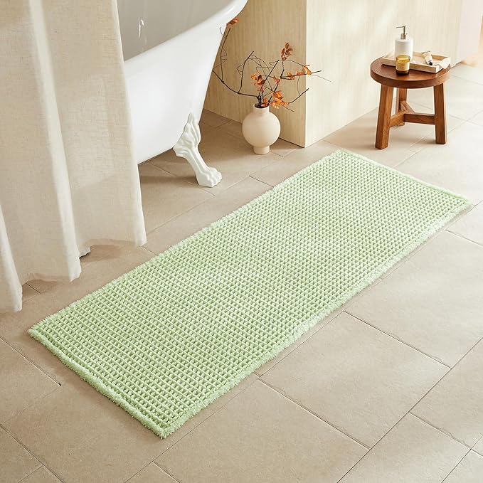 TYUU Waffle Runner Rug Bathroom, Boho Bathroom Rugs Non Slip Washable Long Super Absorbent Quick Dry Cute Bath Mat Farmhouse Bath Mat, 60"x24" Pale Green