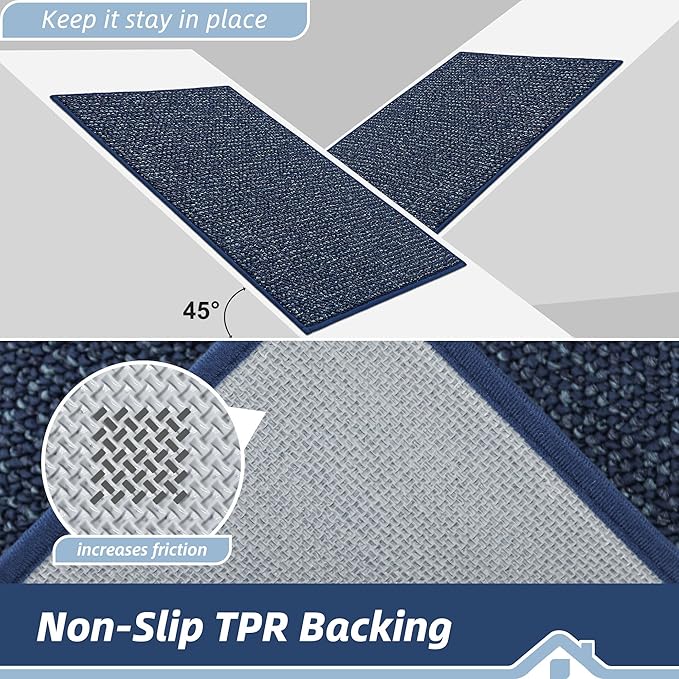 BEQHAUSE Dirt Trapper Door Mat 32" x 48", Non-Slip Washable Doormats Entrance Mat, Dirt Resistant and Absorbent Welcome Mat, Low Profile Floor Mats for Front Back Door and Entryway, Blue
