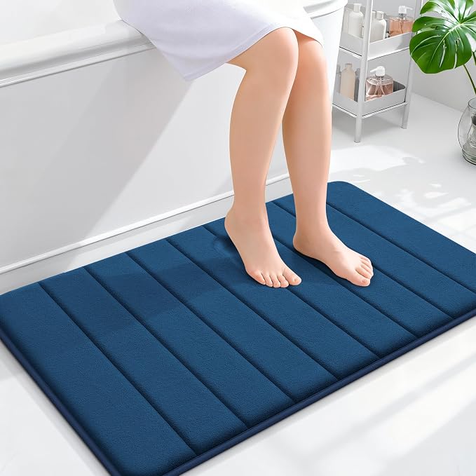 OLANLY Memory Foam Bath Mat 36x24, Super Soft Absorbent Bathroom Rugs, Quick Dry, Machine Washable Shower Floor Rugs, Bathmat Carpet, Bathroom Home Decor Accessories, Navy Blue