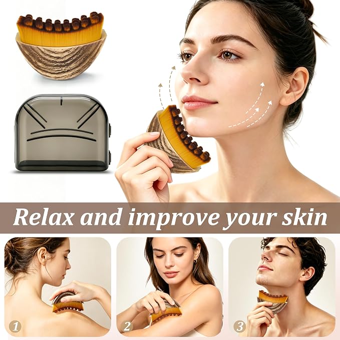 Silicone Back/Body/Face Scrubber & Lymphatic Contour Face Brush Set 4PCS, 13.4'' Soft Back Scrubber, 360° Anti-Slip Bath Glove, Unique Side-bristled Face Scrubber for All-Round Cleaning(Green)