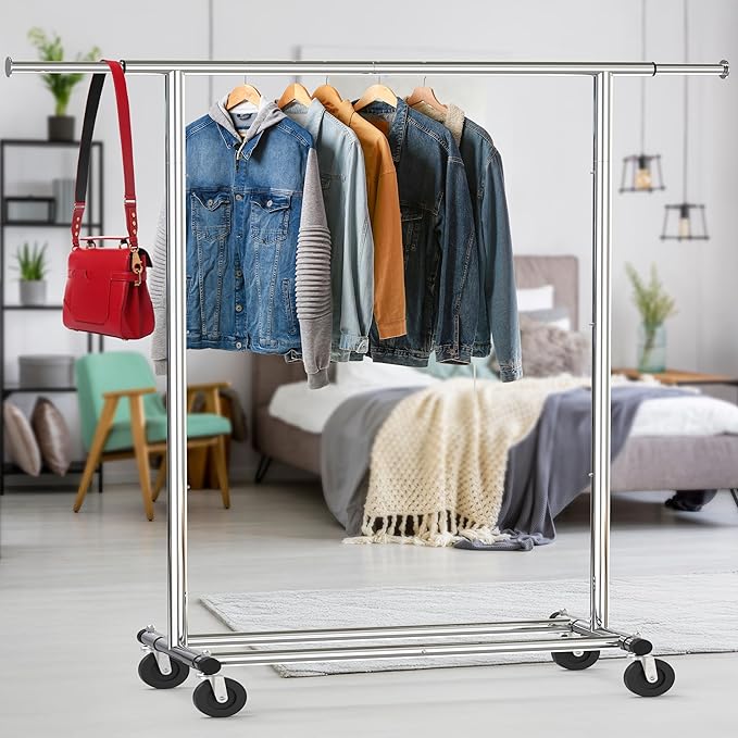 Simple Houseware Heavy Duty Clothing Garment Rack, Holds Up to 150 lbs, 42 to 67 Inches Extendable Rod, Chrome