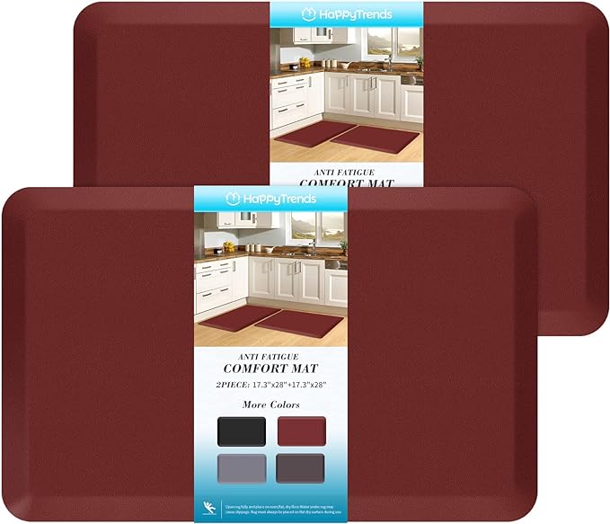 HappyTrends 2 PCS Kitchen Mat Cushioned Anti-Fatigue Floor Mat, Heavy Duty Ergonomic Comfort Foam Standing Mat, Waterproof Non-Slip Kitchen Rugs for Home, Office, Laundry,Red