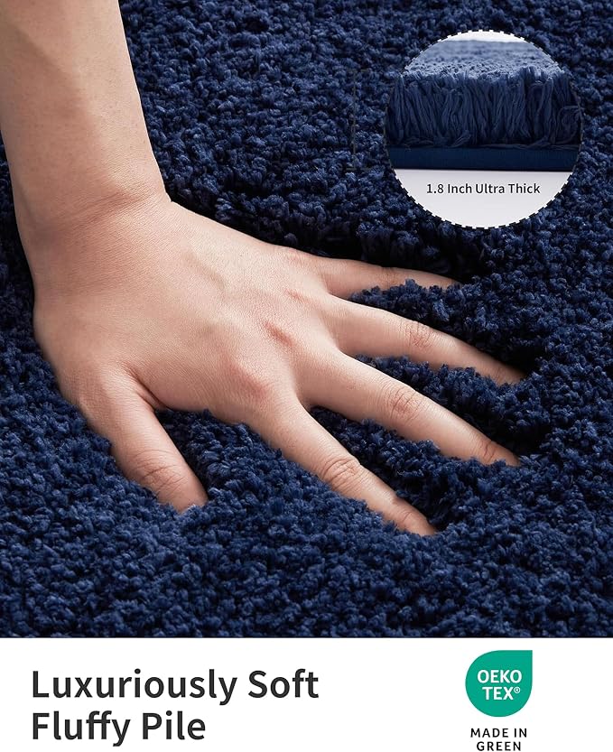 ILANGO Navy Blue Bathroom Rugs 36" × 24" Non Slip & Super Absorbent Extra Thick Soft, Washable Bath Mat for Floor, Microfiber Plush Shaggy Bath Rug with Rubber for Bathtub Shower Room Sink