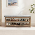 Zihanhome Shoe Rack Bench with Cushion, 2 Tier Solid Wood Storage Bench, Mid-Century Modern Shoe Bench for Entryway, Hallway, Closet, Front Door Entrance, Foyer (Grey, 46.5")