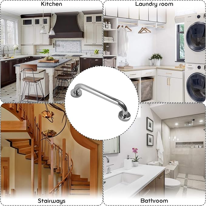 16 Inch Stainless Steel Shower Grab Bar 2 Pack, Munzong Balance Handrail Shower Bar - Bathroom, Bathtub Mounted Safety Hand Support Rail, Handicap, Elderly, Disabled, Injury, Senior Assist Bath Handle