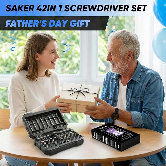 Saker 42-in-1 Magnetic Screwdriver Set for Father’s Day Gift, Screwdriver Set with T Handle & Storage Case, for Men Gift, Furniture, Computer, Bicycle, and DIY Grey