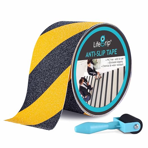 LifeGrip Anti Slip Traction Tape, 4 Inch x 40 Foot, Best Grip, Friction, Abrasive Adhesive for Stairs, Tread Step, Indoor, Outdoor, Caution Yellow/Black(4" X 40' Tape)