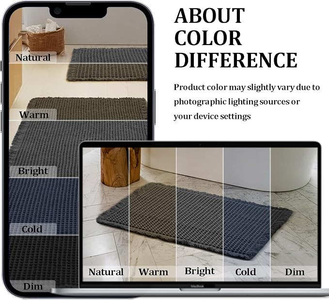 JIUZHEN Set of 2 Waffle Bath Mats Non Slip Waffle Bathroom Runner Rug Washable Boho Runner Bath Rugs Super Absorbent Shower Mat for Bathroom Kitchen Hallway Laundry, 16" x 24" +24" x 48", Black