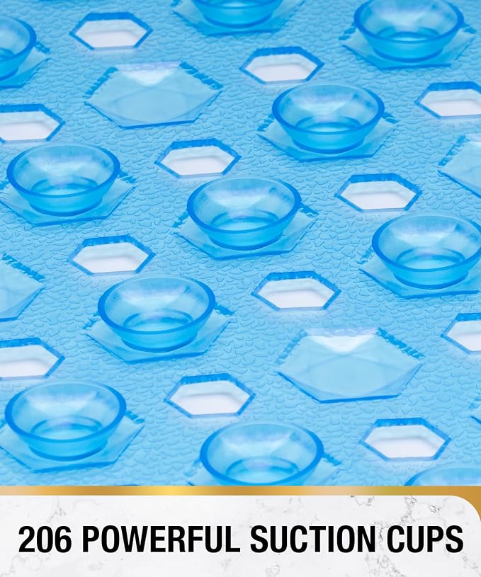 HITSLAM Shower Mat Anti Slip, Square Bath Mat for Tub Non Slip with Suction Cups and Drain Holes, 24x24 Inch Bathroom Shower Stall Floor Mat, Machine Washable, Soft on Feet, Blue