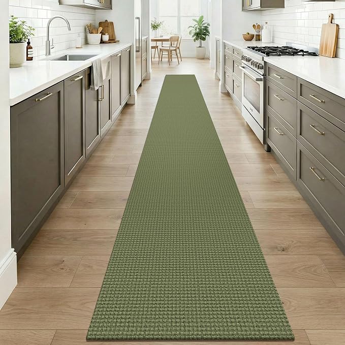 KOZYFLY Braided 2x20 Runners Rugs for Hallway, Extra Long Washable Runner Rug, Woven Non Slip Kitchen Runner, Cotton Entryway Rug, Floor Carpet for Entry, Aisle, Hall, Olive Green/Earthy Green