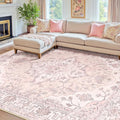 RELEANY Area Rugs 7'x10' Washable Non-Slip, Floral Vintage Distress Medallion Carpet for Living Room Bedroom Dining Room, Pink Greypink Cute