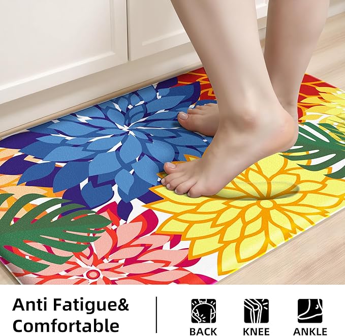 Arenarug Kitchen Mats for Floor 2PCS Cushioned Anti Fatigue Kitchen Mats Waterproof Non Slip Kitchen Mat Rug Set Comfort Foam Standing Mat for Sink, Laundry, Office,17.3" x 28" + 17.3" x 47", Colorful