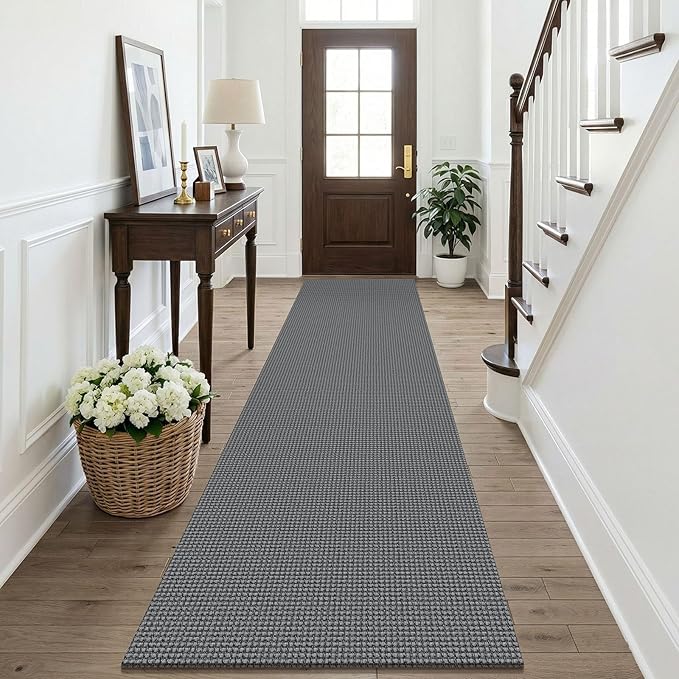 KOZYFLY Cotton Runners Rugs for Hallway 2.5'x10', Washable Runner Rug, Woven Non Slip Kitchen Runner, Braided Entryway Rug, Floor Carpet for Entry, Aisle, Hall, Grey/Dark Grey