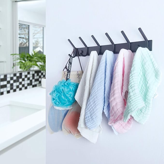 WEBI Coat Rack Wall Mounted,24 Inch 8 Hooks for Hanging Coats,Hook Rack Hook Rail Coat Hanger Wall Mount for Backpack,Clothes,Jacket,Black,2 Packs