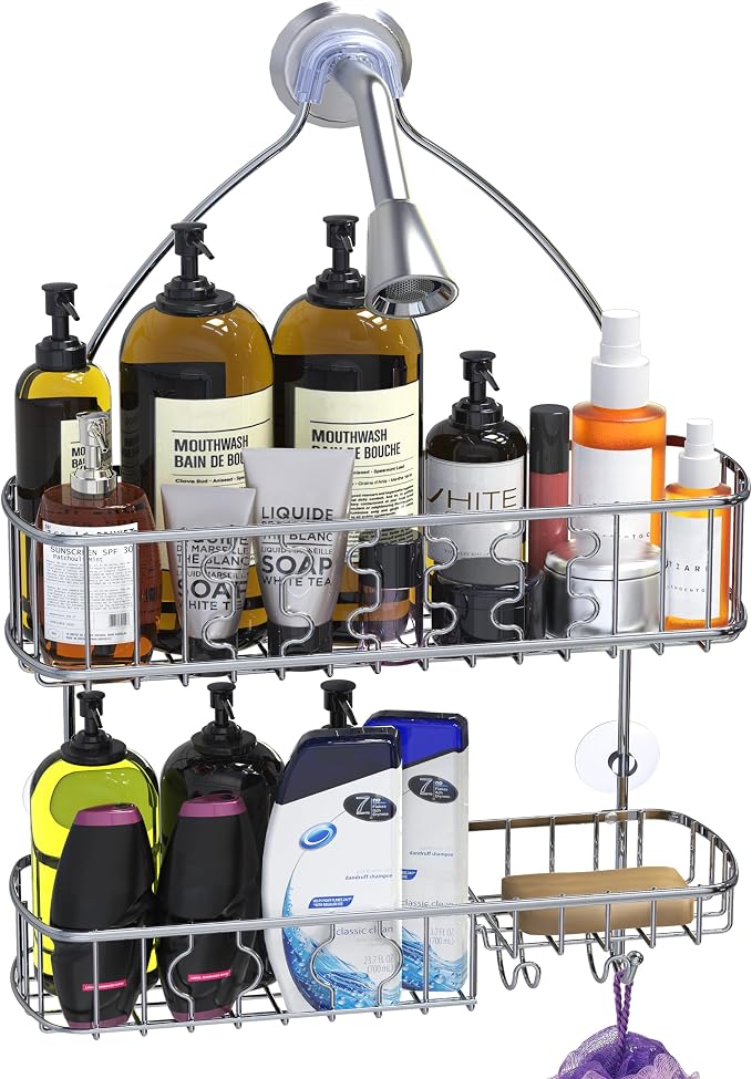 Simple Houseware Bathroom Hanging Shower Head Caddy Organizer, Chrome (26 x 16 x 5.5 inches)