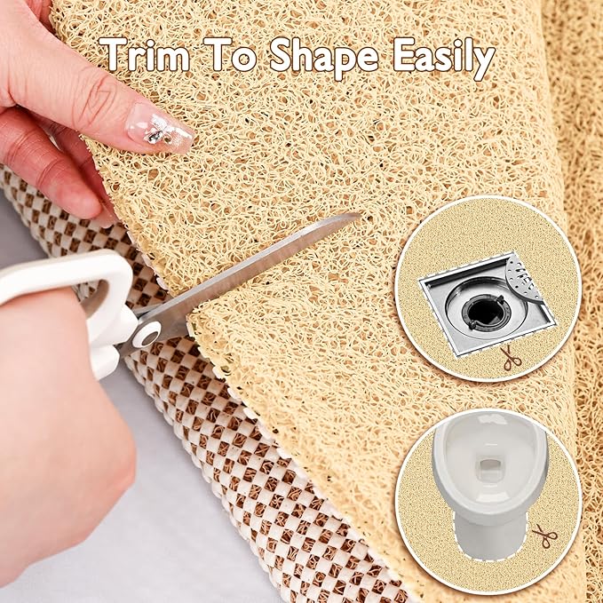 Shower Mat Non Slip 47x32 Inch, Quick Drying PVC Loofah Bath Mats, Easy Clean Soft Bathroom Rugs for Tub Floor, Shower, Khaki