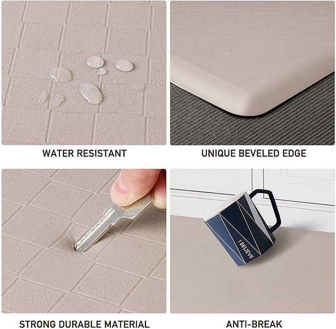HappyTrends Anti-Fatigue Floor Mat - 4/5 Inch Thick, Waterproof Non-Slip, Heavy Duty Ergonomic Comfort Mat for Kitchen, Office, Sink, Laundry (22"x54", Khaki)