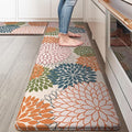 Collive Kitchen Rugs and Mats Cushioned Anti Fatigue Kitchen Mat 2PCS Non-Skid Waterproof Kitchen Runner Rug Comfort Foam Standing Mat for Floors,Office,Laundry,Sink,Floral