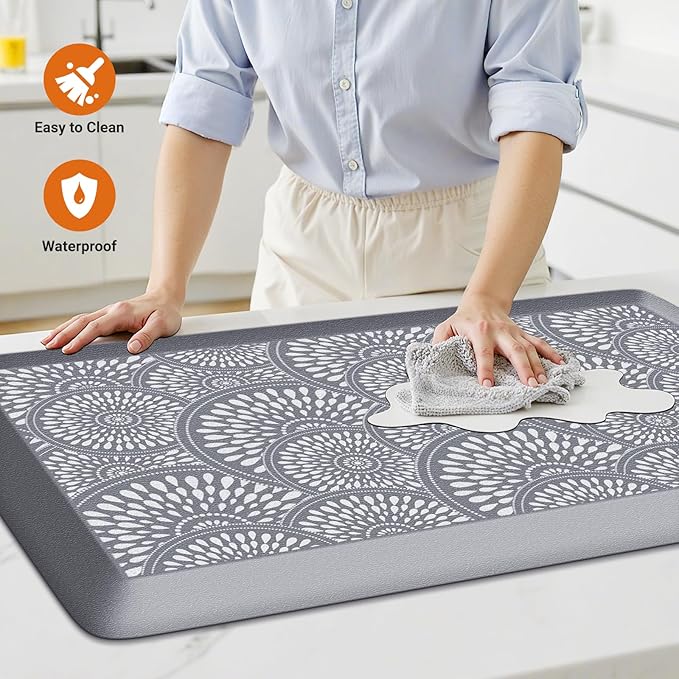 Mattitude 4/5 Inch Kitchen Mat, 17.3x28in Heavy Duty Ergonomic Comfort Foam Standing Desk Mat, Waterproof Non-Slip Standing Mats and Rugs for Kitchen, Office, Grey