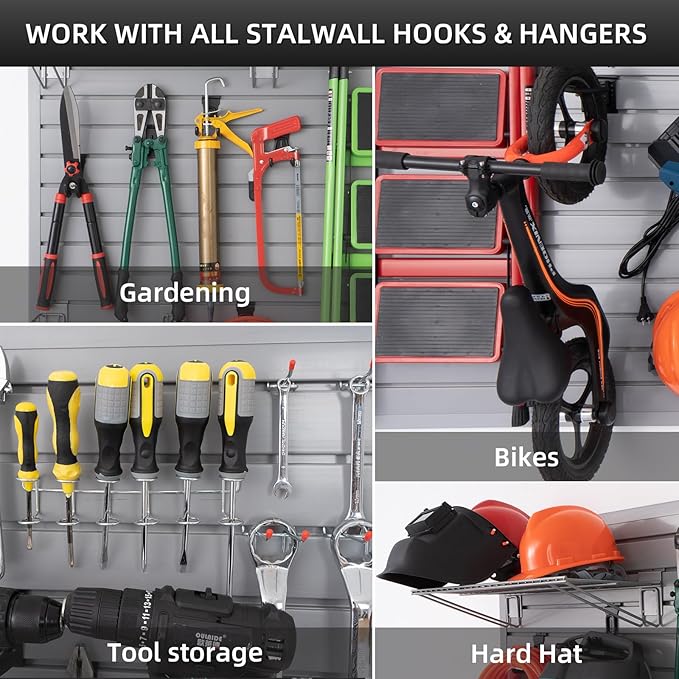 Slatwall Panel Garage Slat Wall Storage Systems, PVC Slat Wall Paneling Garage Tool Organizer Wall Mount, Grey 4’x2’ Slatwall Panels Garage Wall Organizer, Garage Storage & Organization Products