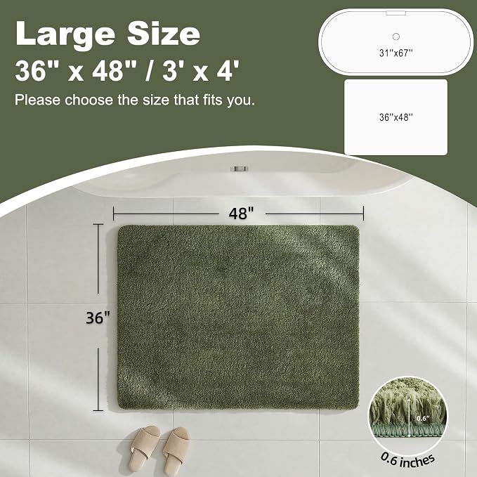 TYUU Large Bathroom Rugs, Ultra Soft Super Absorbent Bath Rugs Non Slip Washable Quick Dry Bath Mat with Rubber Backing for Bathroom Floor, Shower, or Sink, Sage Green 3' x 4'