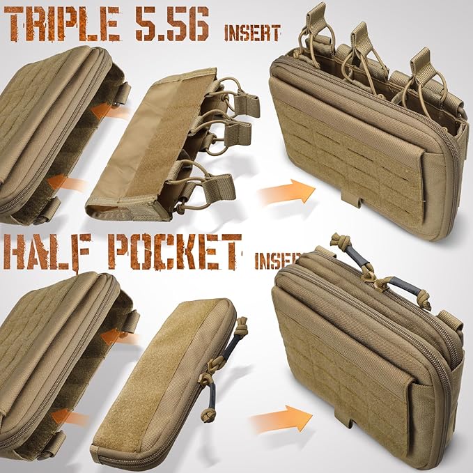 WYNEX Molle Admin Pouch of Kangaroo Style, Tactical Utility Tool Pouch with Mag/Zipper Strip Insert Modular EDC Medical Bag Organizer Attachment Patch Included