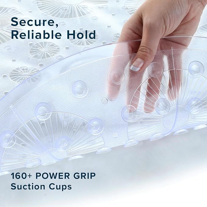 SlipX Solutions Power Grip Round Vinyl Standard Shower Stall Mat, 23” Round, Non-Slip for Elderly & Kids Bathroom, Essential Coverage, Drainage, 160 Suction Cups, Retro Style (2, Clear)