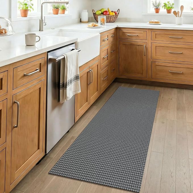 KOZYFLY 2x4 Entry Runner Rug, Small Washable Runners for Entryway, Non Slip Door Mat Indoor Entrance, Front Porch Carpet for Foyer, Kitchen, Bedroom, Bathroom, Grey/Dark Grey