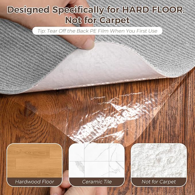 Office Chair Mat for Hardwood Floor 36x55 Inch, Non-Slip Rolling Chair Mat, Flat Lay Floor Protector for Wood Tile Laminate, Anti-Slip Sound Absorbing(Grey)
