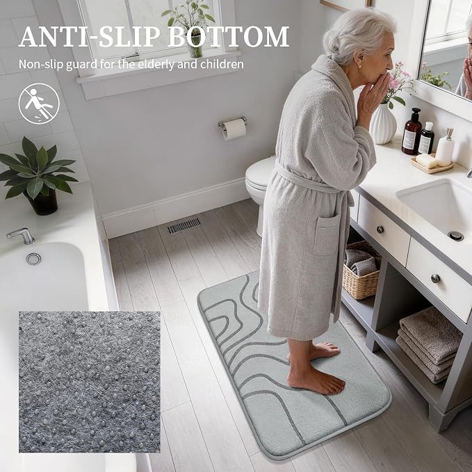 YIHOUSE Memory Foam Bathroom Rugs Sets 2 Piece - Extra Thick Ultra Soft Absorbent Bath Mat Set, Non-Slip Machine Washable Bath Rugs for Bathroom, Tub & Shower, Home Decor (17"x24"+20"x46", Grey)
