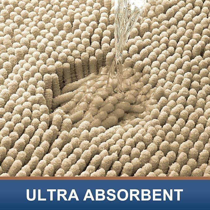 Smiry Luxury Chenille Bathroom Rugs 59x20, Extra Soft and Absorbent Shaggy Bath Mat, Machine Washable, Non-Slip Plush Carpet Runner for Tub, Shower, and Floor, Home Decor Accessories, Beige
