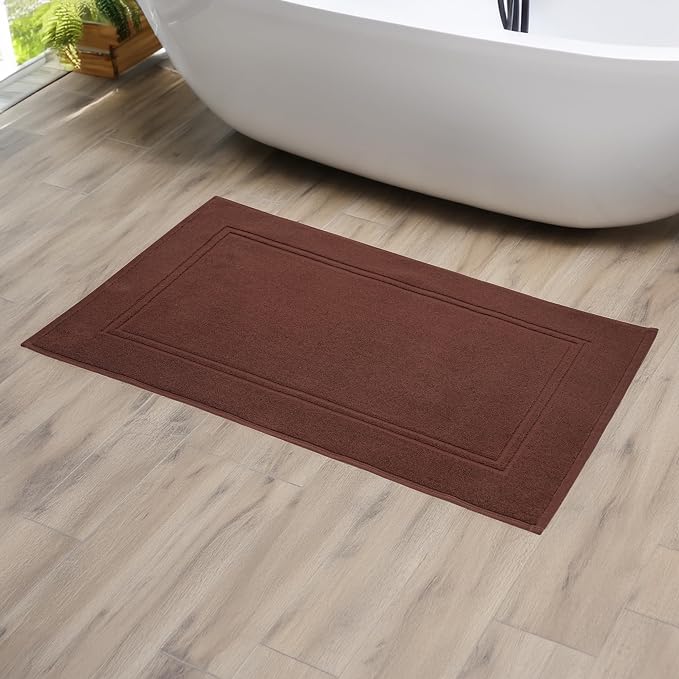 Tens Towels Pack of 2 Bath Mats 100% Cotton, 20 x 32 Inches, Super Absorbent, Hotel Quality Premium Floor Towels, Luxurious, Soft & Quick Dry, Not a Bathroom Rug (Brown)