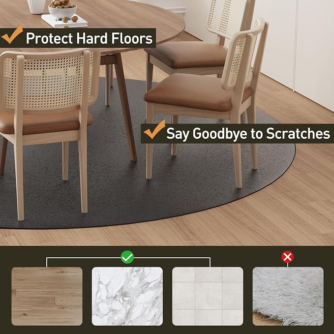 Black Plastic Floor Mat for Under Dining Table, 4ft Round No Slip Waterproof Vinyl Area Rug for Home, Anti-Spill Hard Floor Protector Cover for Living Room, Splat Mat for Under High Chair