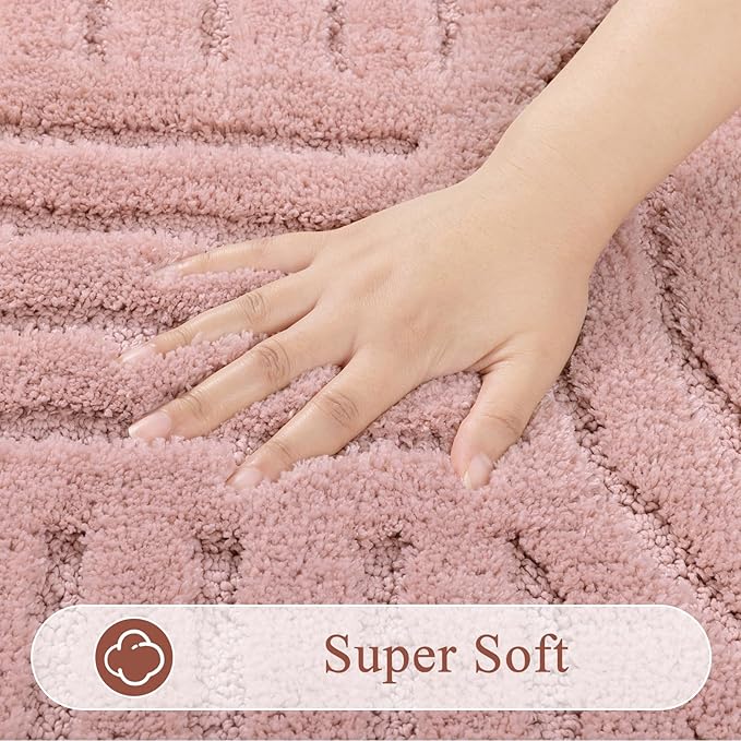 SHACOS Super Soft Bathroom Runner Rugs 24"x60" Non Slip Boho Bathroom Mats Microfiber Absorbent Carpet for Bath Room Machine Washable Shaggy Bath Rugs for Shower Bathtub Home Decor, Grey Pink 2'x5'
