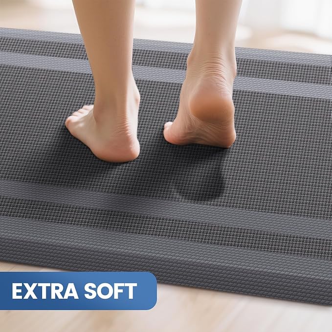 KitchenClouds [2 PCS] Kitchen Rugs Cushioned Anti-Fatigue Kitchen Mats for Floor Waterproof Kitchen Rug Set Non-Slip Comfort Standing Mat for Office, Sink, Laundry 20"×30"+20"×47", Grey