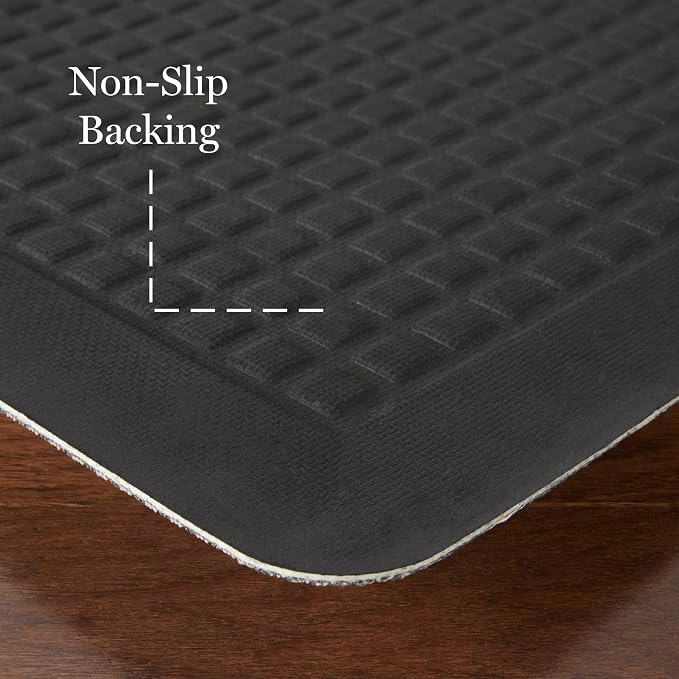 MARTHA STEWART Mira Modern Heathered Solid Anti-Fatigue Air-Infused Kitchen Mat, Black, 19.6"x32"