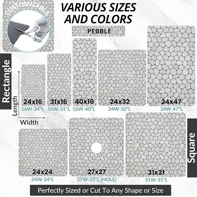 Anti Slip Shower Mat - Non Slip Shower Mats for Inside Shower - Large 47x24 Loofah Shower Floor Mat Non Slip - Bath Mat for Shower - Secure Mat Without Suction Cups (47x24 Pebble)
