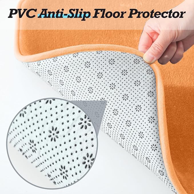 HUXMEYSON Bathroom Rugs Sets 3 Piece, Non-Slip & Quick Dry Bath Mat Set, Ultra Soft Velvet Bath Rugs for Bathroom, Toilet and Shower Floor, Orange
