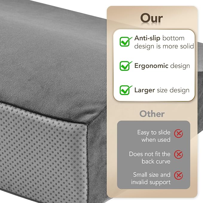 Lumbar Support Pillow for Recliner,Large Memory Foam Back Support Cushion for Sofa & Gaming Chair, Ergonomic Backrest Pillow for Elderly, Comfortable Couch Cushion with Machine Washable Cover,Gray