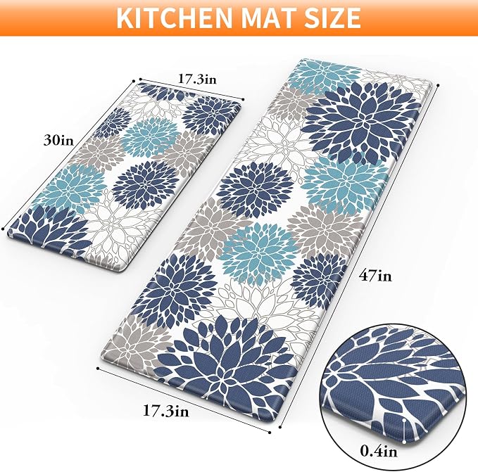 StepLively Kitchen Mats, 2PCS Kitchen Rugs, Cushioned Anti Fatigue Kitchen Mats for Floor, Kitchen Accessories Non-Slip Waterproof Kitchen Rug Set for Sink, Kitchen, Laundry, 17.3"×30"+17.3"×47"