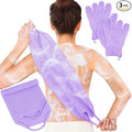 Anezus Exfoliating Back Scrubber Bath Gloves Set, Exfoliating Shower Towel with Shower Gloves for Body Scrub, Back Cleaner Wash Gloves to Remove Dead Skin (Purple)