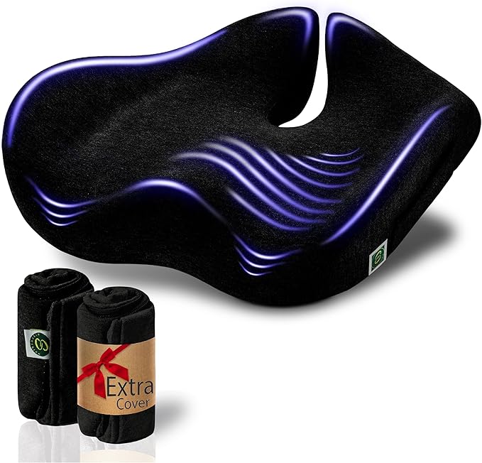 SitCushion Extra Large Seat Cushions for Office Chairs – Gaming Chair Seat Cushion and Sciatica Pain Relief Pillow for Back Pain. Orthopedic Coccyx Cushion for Tailbone Pain Relief (Original Black)