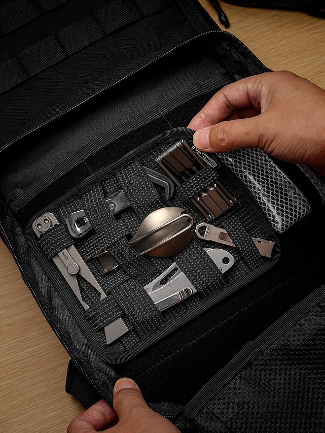 TACTICAL_GEEK EDC Organizer Board, Anti-Slip Elastic Woven Board, Utility Bag Insert Panel for Small Gear, Backpack Accessories (TCM11-M-Black)